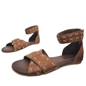ROAN by Bed Stu Kel Brown Leather Flat ankle Sandals 7.5 Western Boho Casual